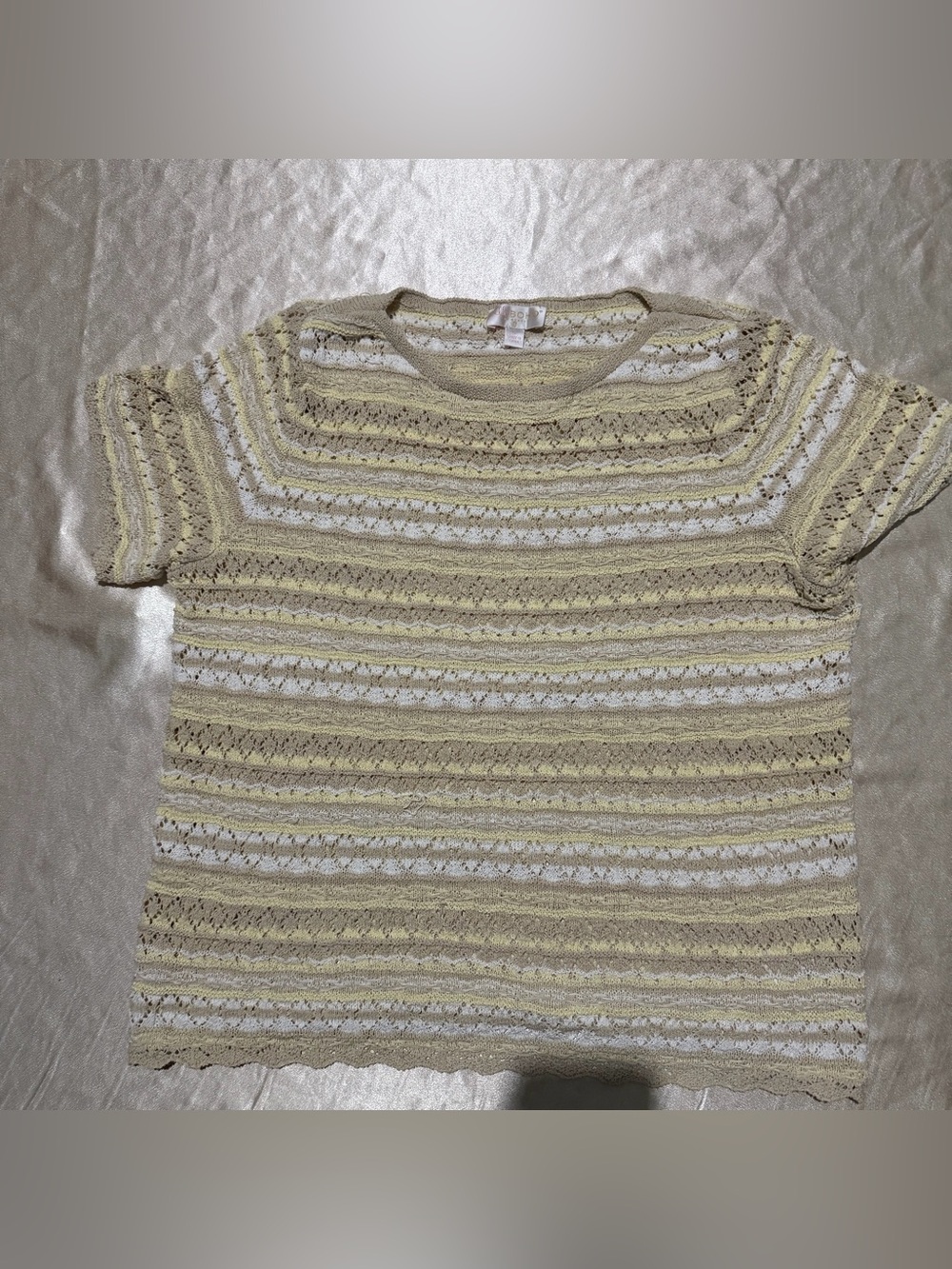 Belle by Kim Gravel Summer Boho Pointelle Stripe Sweater large A644573
